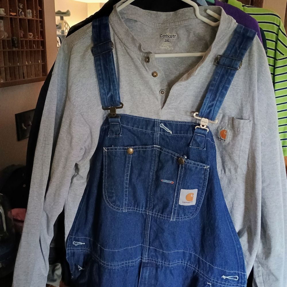 Carhartt Denim Overalls and Gray Long Sleeve T-Shirt Set - Picture 3 of 12